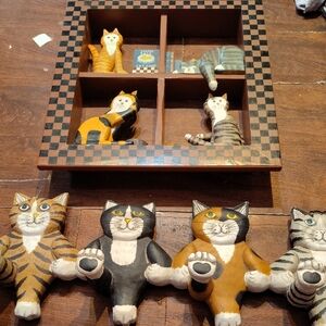 Handcrafted Cat Wall Hooks -  And 4 Panel Cat Art For Wall